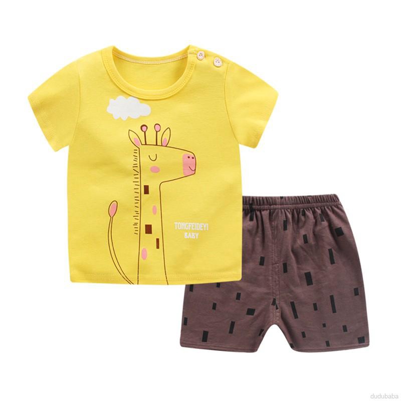 【dudubaba】Summer Children's Boys Girls Short Sleeve Cotton T-shirt+Shorts Set 1-5 Years Old