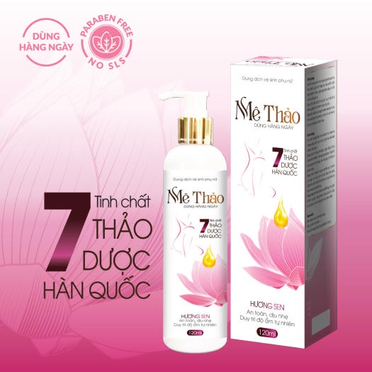 Dung dịch vệ sinh phụ nữ Mê Thảo (Hương sen) với 7 tinh chất thảo dược Hàn Quốc, an toàn, dịu nhẹ, giữ ẩm - Chai 120ml