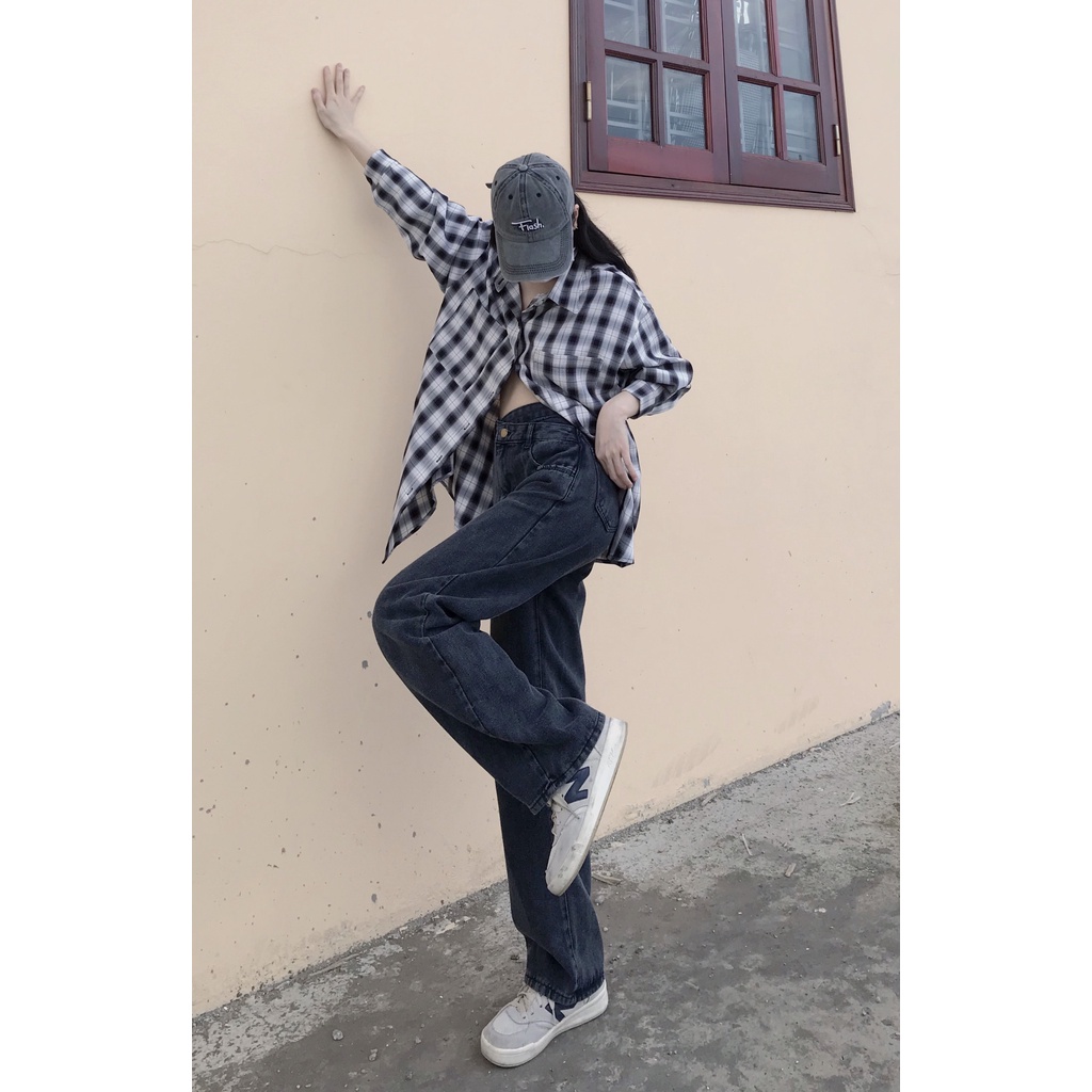 Quần jean nữ [ freeship] quần bò nữ ống rộng cạp chéo dáng suông siêu dài | BigBuy360 - bigbuy360.vn