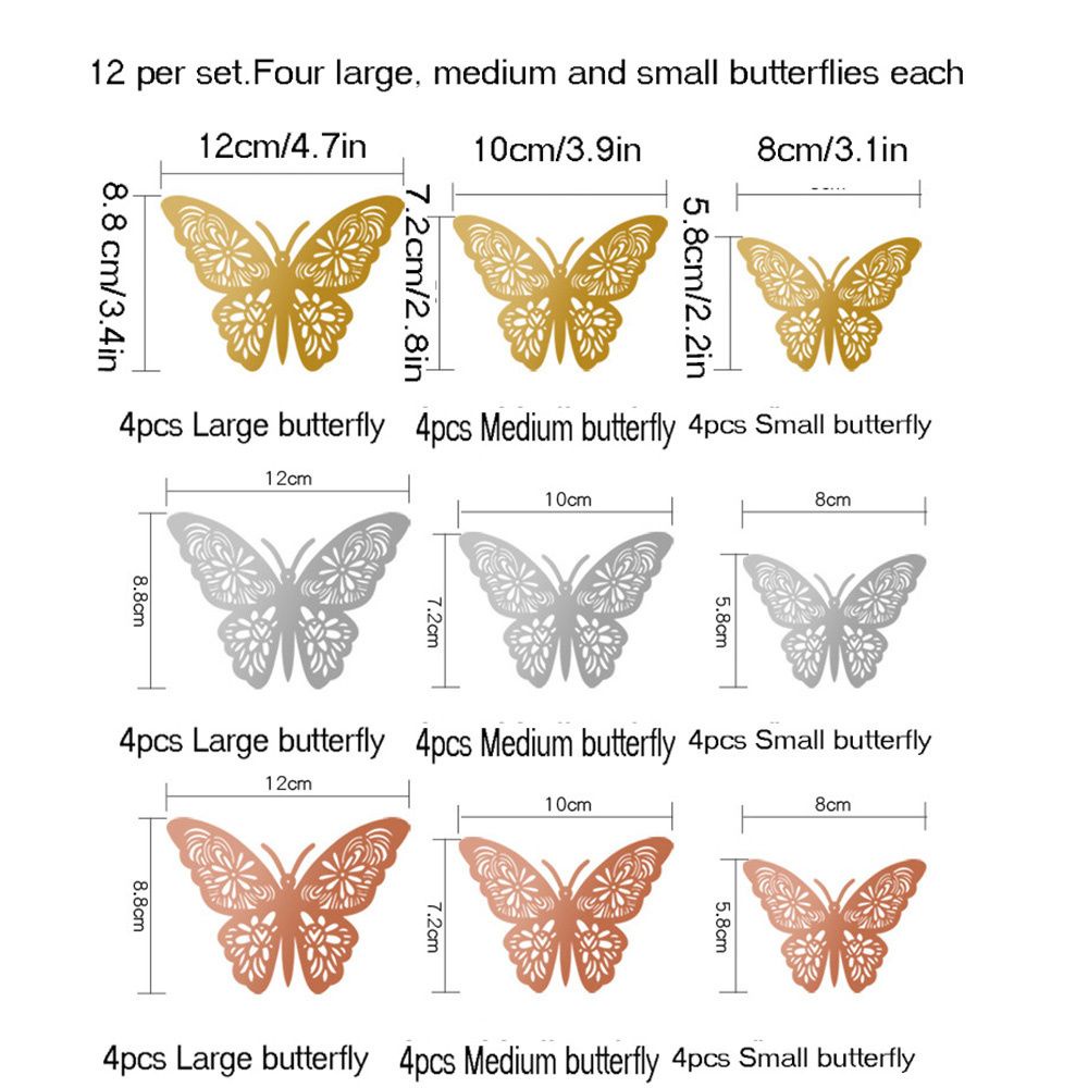 Bộ 12 Miếng Dán 3 Kích Cỡ Trang Trí Nhà Tắm/Phòng Ngủ|Miếng Dán Trang Trí Bánh Kem Họa Tiết Bươm Bướm Độc Đáo