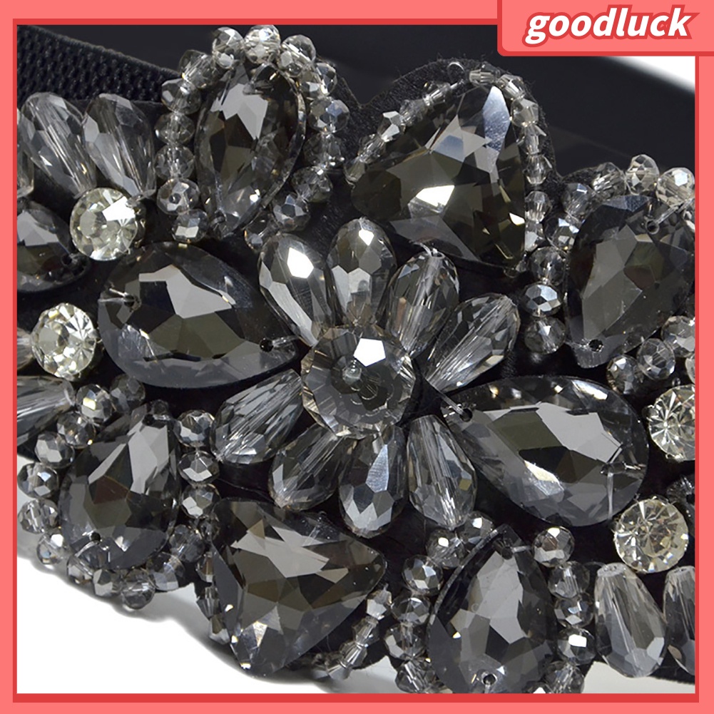 Thắt lưng co giãn bản to hoạ tiết hoa đính đá nhiều màu sắc