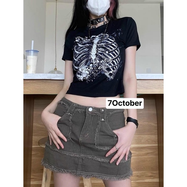 Áo CropTop Ôm Body In Hình Bộ ☠️ Cực Chất