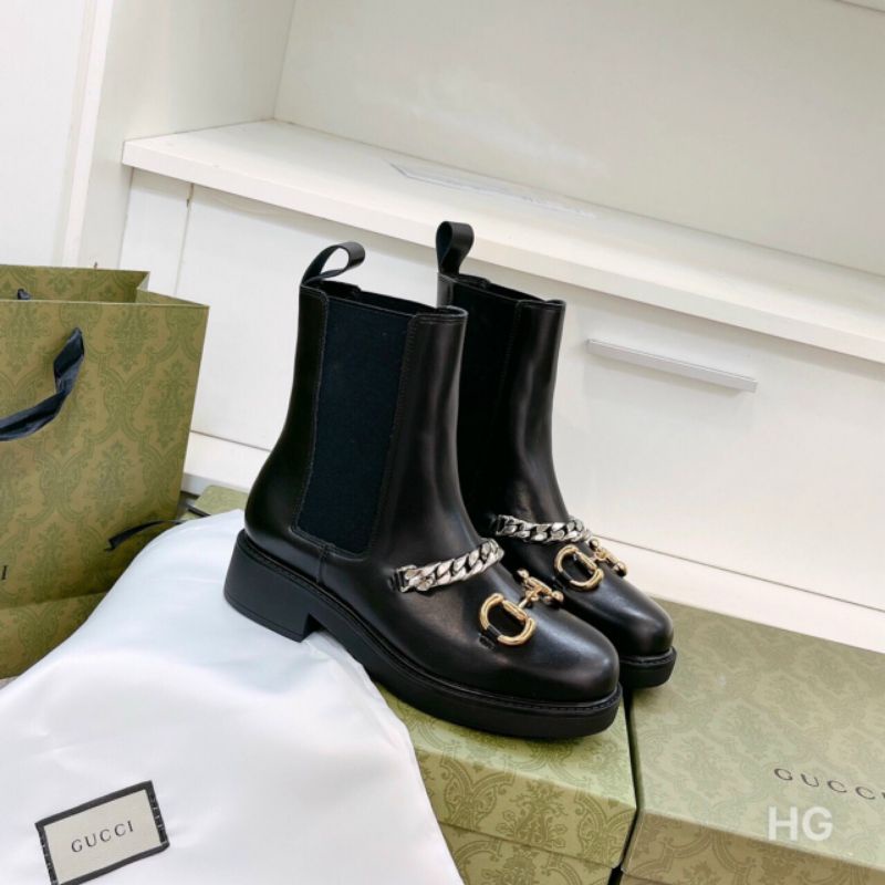 H(ẢNH THẬT) Boot Đế Bằng 4p Quai Xích Ống Thấp Pha Chun Da Mềm Êm Fullbox Bill Túi Hãng Cao Cấp
