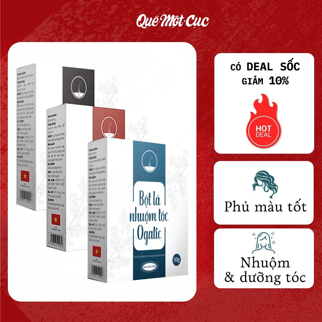 Thuốc nhuộm tóc (RẺ SẬP SÀN), bột nhuộm tóc từ lá cây không hóa chất gây hại, an toàn cho mẹ bầu QUÊ MỘT CỤC 50G