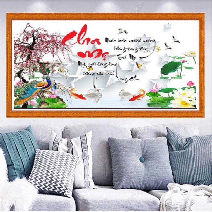 Tranh đính đá Thư Pháp Chữ Cha Mẹ VS321-Kích Thước 88x55CM