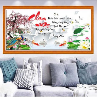 Tranh đính đá thư pháp chữ cha mẹ vs321-kích thước 88x55cm
