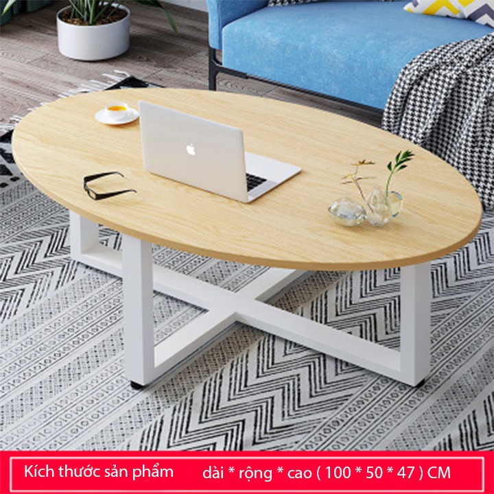 Bàn trà gỗ, bàn trà sofa, bàn trà gỗ phong cách phủ melamine hình oval tiện lợi chống trầy, chống thấm nước BAT007