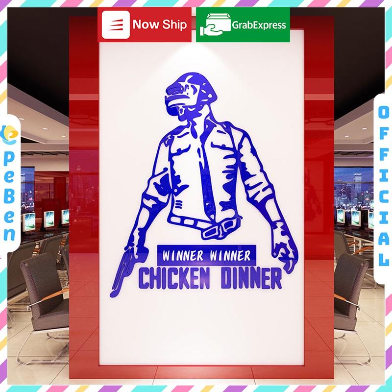 Tranh dán tường mica 3d decor khổ lớn pubg winner dinner chicken dinner trang trí quán game, net Nhiều Size - EPeBen