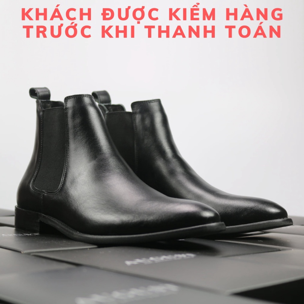 Giày thời trang nam cao cổ Chelsea boots da bò nguyên tấm tăng chiều cao 3.5cm