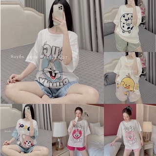 Đồ Bộ Thun, đồ ngủ nữ cộc tay - Thun cotton hoạt hình dễ thương