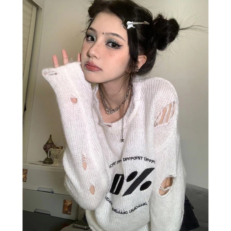 Áo Sweater Dáng Rộng Thêu Chữ Thời Trang Mùa Thu Dễ Phối Đồ