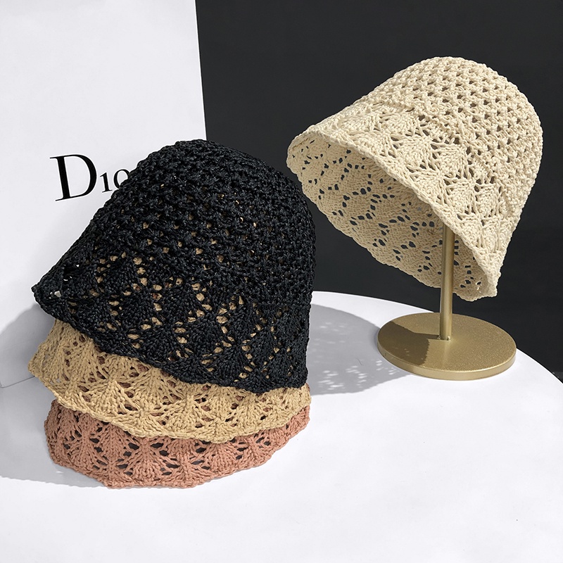 Nón Bucket Đan Cói Chống Nắng Khoét Rỗng Phong Cách Nhật Bản Thời Trang Mùa Hè Cho Nữ