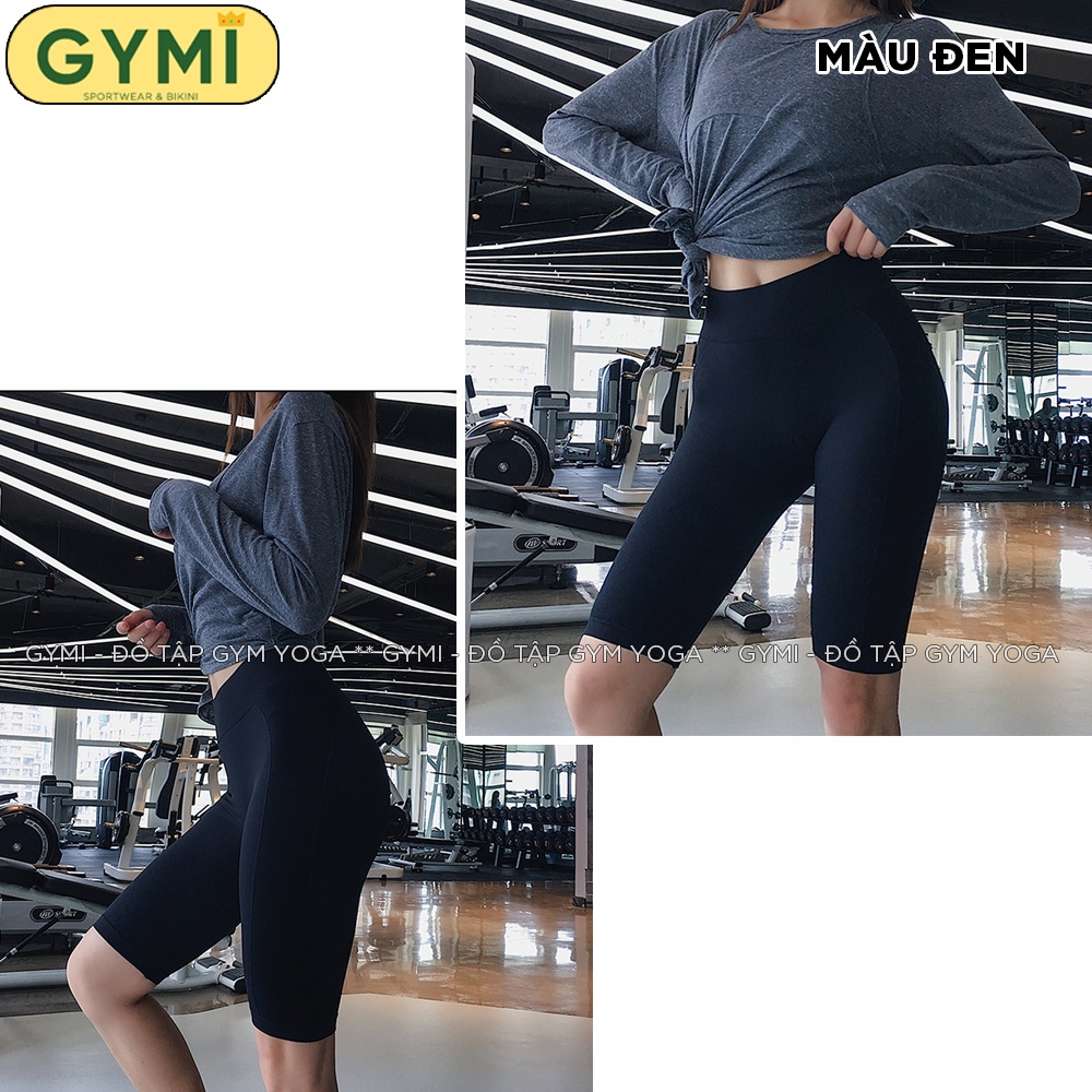 Quần tập gym yoga nữ GYMI QL02 dáng ngố lửng biker thể thao chất dệt co giãn logo Misshine cạp cao