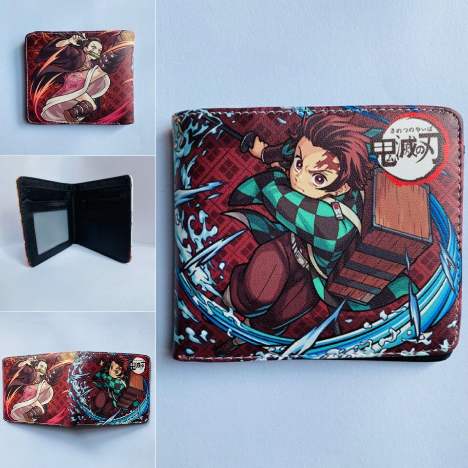 Ví Ngắn Dạng Gập In Họa Tiết Hoạt Hình Demon Slayer Kimetsu No Yaiba Tanjiro Kamado Mini Có Ngăn Đựng Thẻ