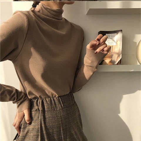 Áo thun nữ tay dài cổ cao phong cách thời trang thu đông Hàn Quốc | BigBuy360 - bigbuy360.vn