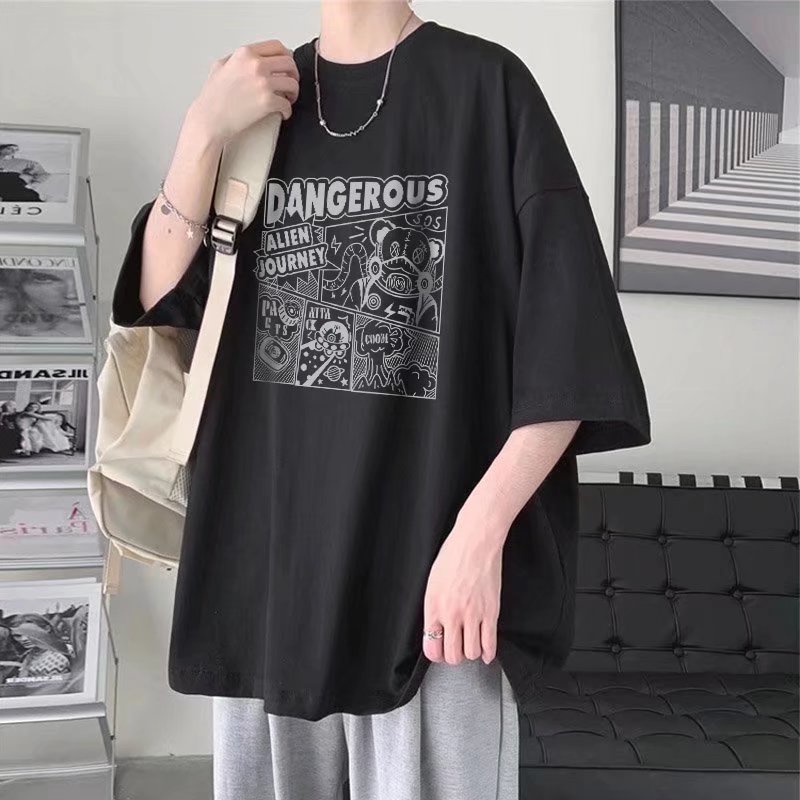 Áo Thun Tay Ngắn Dáng Rộng In Chữ Thời Trang Nhật Bản Cho Nam Size M-8XL