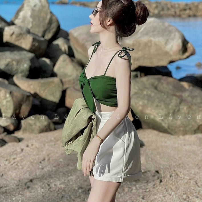 Set 3 món ÁO KHOÁC+ÁO TRONG CỘT NƠ (MÚT NGUC)+QUẦN ĐÙI đi biển SIÊU XINH,hàng chuẩn shop_set3mau