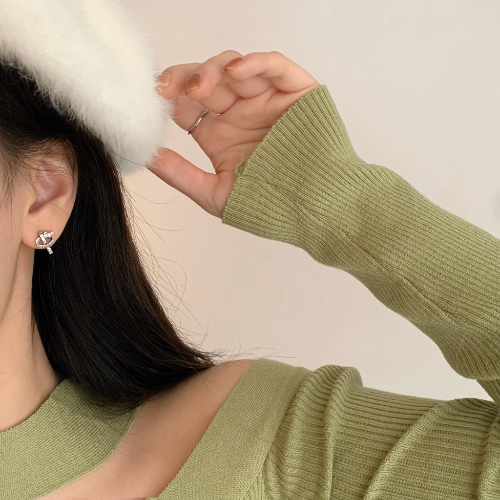 Khuyên Tai Bạc Cao Cấp Thiết Kế Thắt Nút Đính Đá Phong Cách Mới 2022