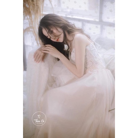 áo ren 2 dây đan lưng + chân váy voan (ảnh thật khách mặc)