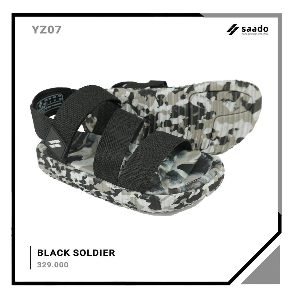 Giày Sandal Saado 💖 FREESHIP 💖Sandal Nam/Nữ YZ07 - Người lính da đen Yezi