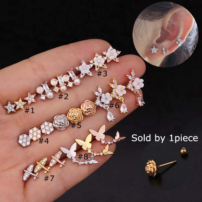 Bông tai bằng thép không gỉ nhiều kiểu dáng tùy chọn nhỏ nhắn thời trang 6mm 20g