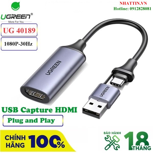 USB Capture HDMI, live streaming 1080P HDMI to USB 2.0, Type-C Ugreen 40189 cao cấp