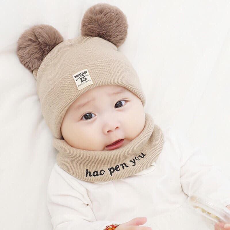 Chuyên sỉ lẻ sét Khăn mũ len hai quả bông  cao cấp mềm mịn