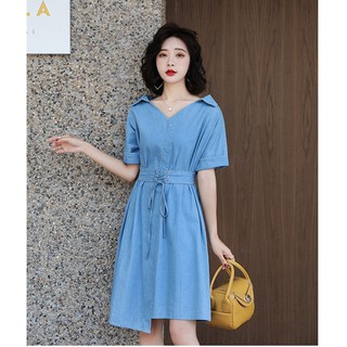 Đầm nữ xòe tay ngắn tà bất đối xứng thắt eo tùy chỉnh