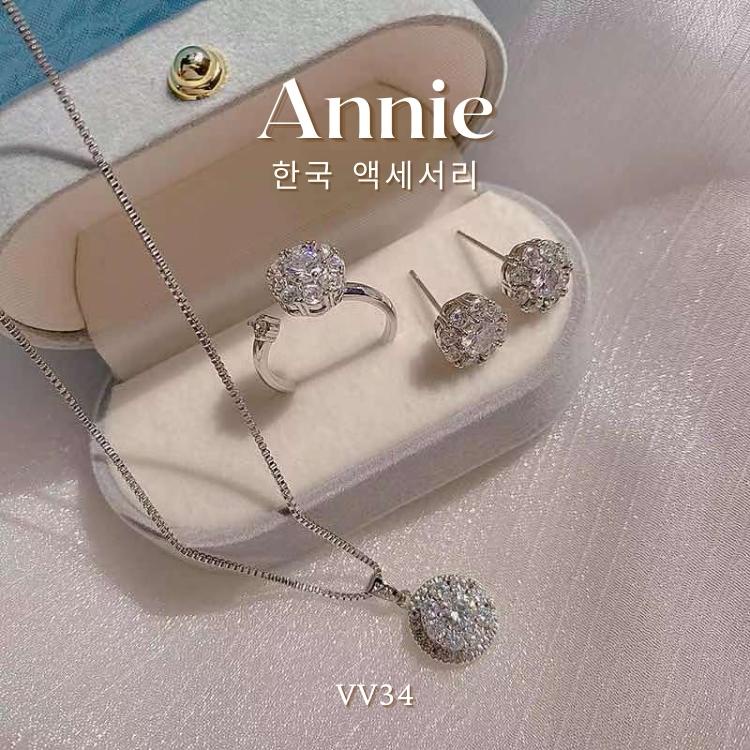 Bộ dây chuyền bông tai nữ đính đá xoay thép titan cao cấp ANNIE VV34