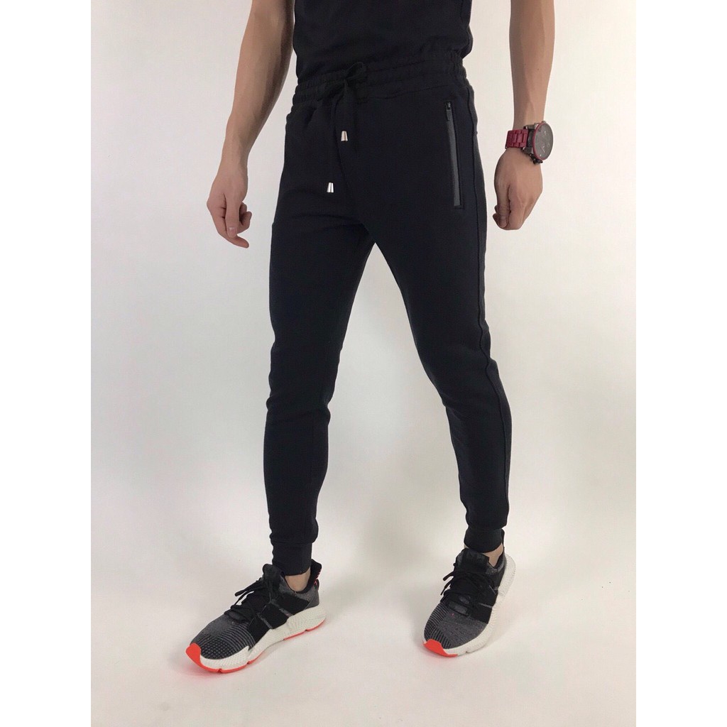 Quần jogger thun phối dây kéo JGT185016