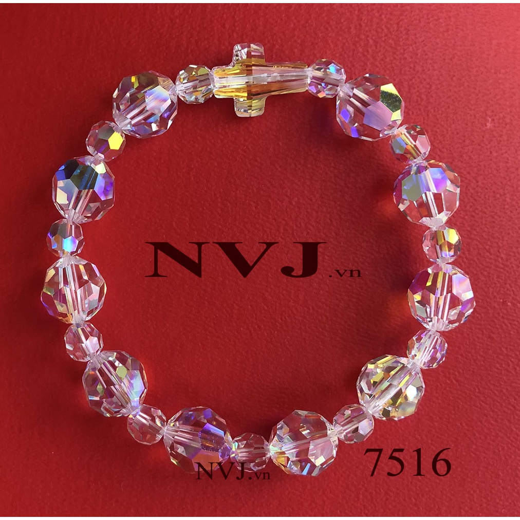 Vòng tay chuỗi mân côi 10ly & 6ly pha lê Swarovski hạt tròn 5000 rosary cao cấp lấp lánh kèm thánh giá 5378 001AB