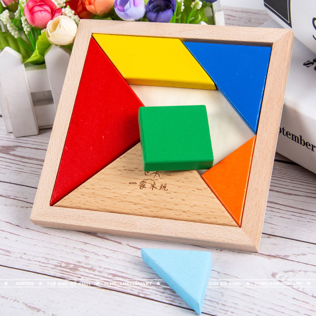 Ghép hình trí tuệ Tangram (Trí Uẩn) 7 miếng bằng gỗ, loại dày và đẹp