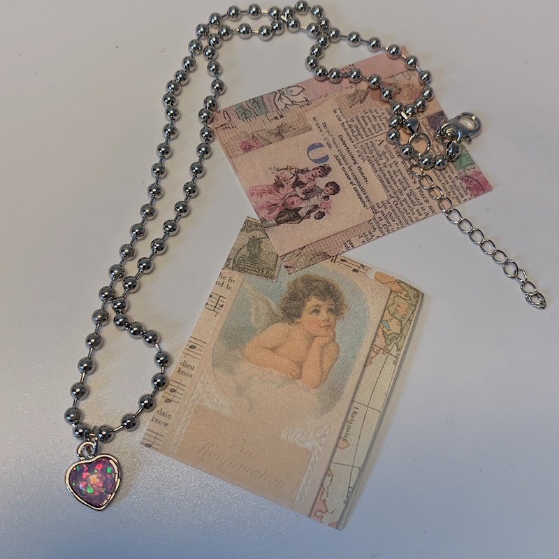 Vòng cổ Mặt Trái Tim Màu Tím Phong Cách Retro Hàn Quốc