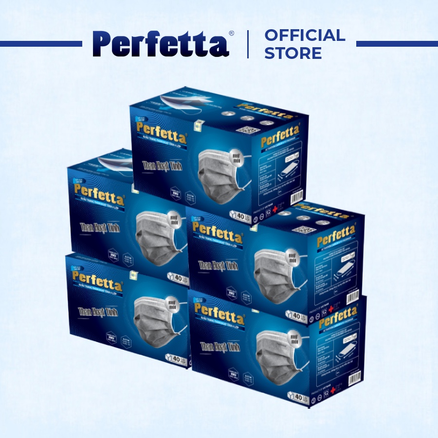 Combo 5 hộp khẩu trang y tế Perfetta Carbon 4 lớp 40 cái/hộp