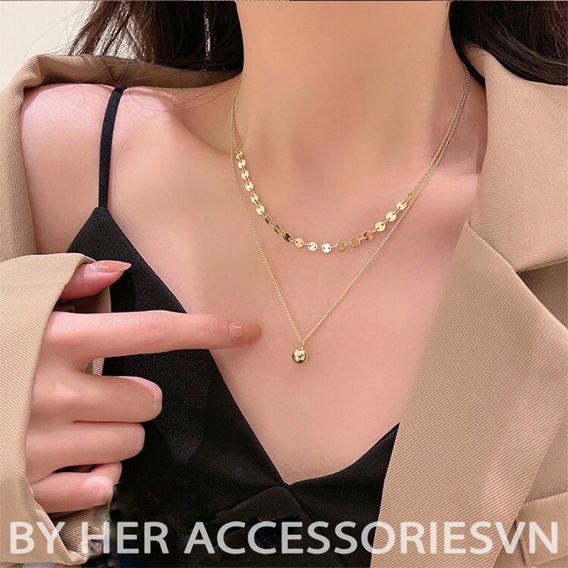 [Mã FAMARAL2 giảm 10K đơn 50K]Dây chuyền vòng cổ nữ dải tròn chocker 2 tầng mạ bạc 925 xinh xắn Her Accessories C18