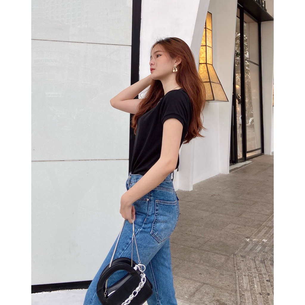 TheBlueTshirt - Quần Jeans Nữ Ống Loe Lưng Cao Màu Xanh Đậm - Wonder Jeans - Wonder Girl Wash