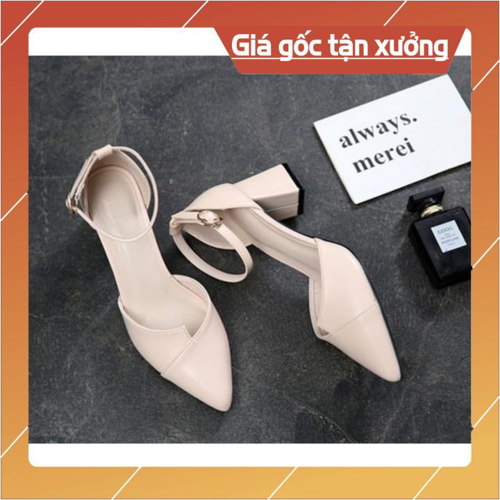 ️SIÊU SALE️GIÀY NỮ MŨI NHỌN GÓT VUÔNG 5CM, BÍT HẬU QUAI KHÓA SANG TRỌNG 2 MÀU ĐEN& KEM THƯƠNG HIỆU PAMELA MÃ HT8