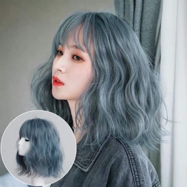 Tóc giả nguyên đầu nữ xù lỡ, tặng kèm lưới trùm tóc, D3057 xù lửng