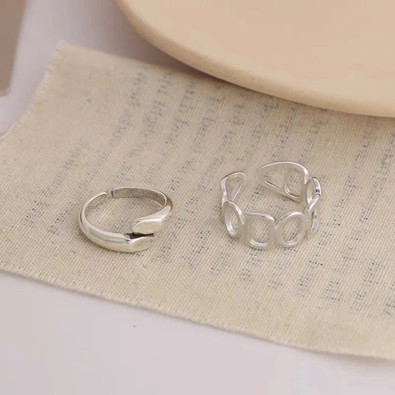 Bộ 2 nhẫn vuông tròn thể thao mạnh mẽ nam nữ