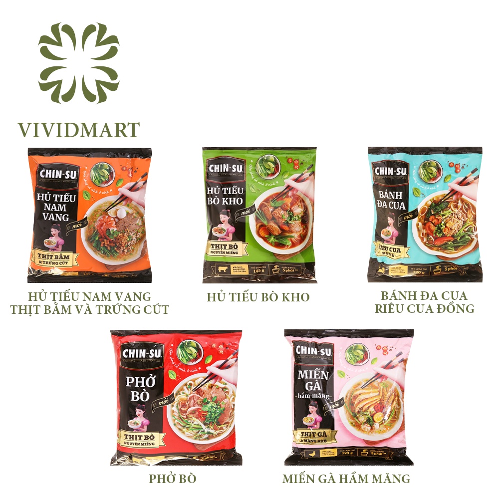 [Gói lẻ] GÓI CHINSU CÓ THỊT THẬT 5 VỊ: HỦ TIẾU NAM VANG, BÒ KHO, BÁNH ĐA CUA, PHỞ BÒ, MIẾN GÀ HẦM MĂNG - MASAN