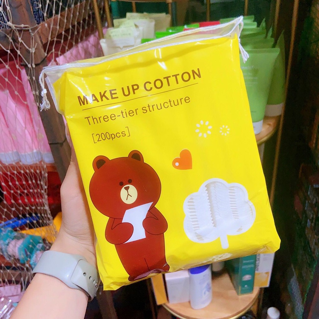 Bông tẩy trang Gấu Vịt Thỏ 200 miếng - 100% cotton