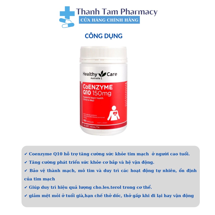 Viên uống bổ tim Coenzym Q10 150mg Healthy Care Hộp 100 viên của Úc - CoQ10