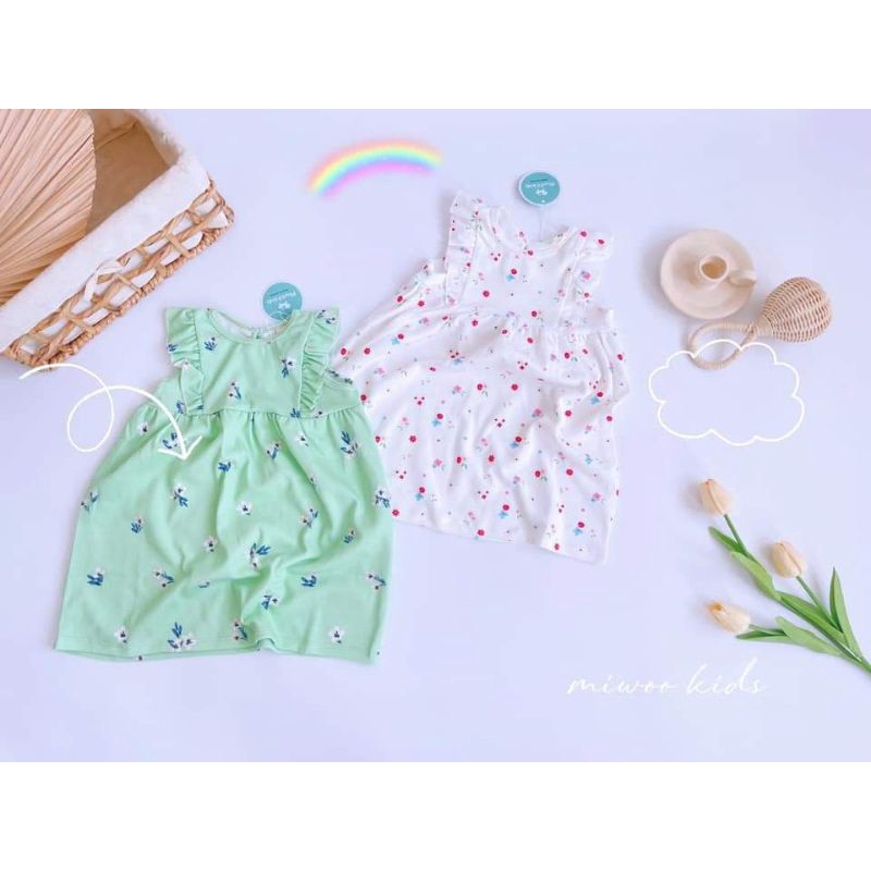 Đầm Váy bèo vai chất cotton Miwoo Kids cực yêu cho bé gái