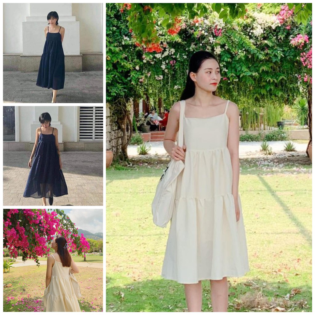 ĐẦM BABYDOLL DÀI HAI DÂY XINH XẮN MÀU NUDE TD