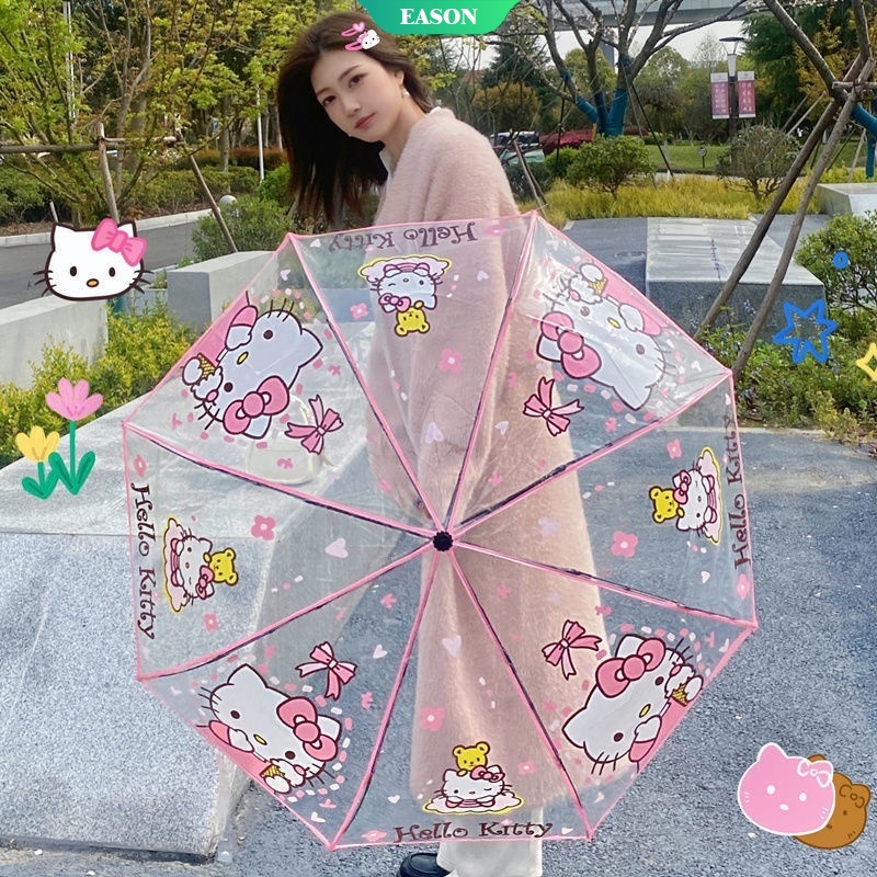 Dù Che Nắng / Mưa / Tia UV Gấp Ba Khúc Họa Tiết Hoạt Hình Sanrio Cinnamoroll Kuromi Hello Kitty Dễ Thương Cho Bé