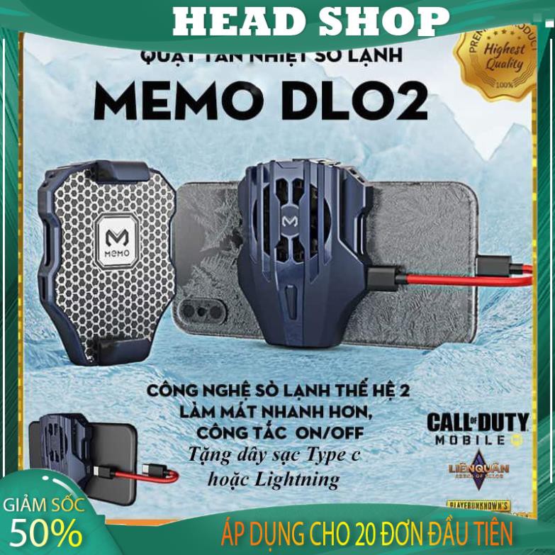 Quạt tản nhiệt gaming sò lạnh siêu mát Memo DL02 cho điện thoại có nút bật tặng kèm dây sạc Type c Lightning HEAD SHOP