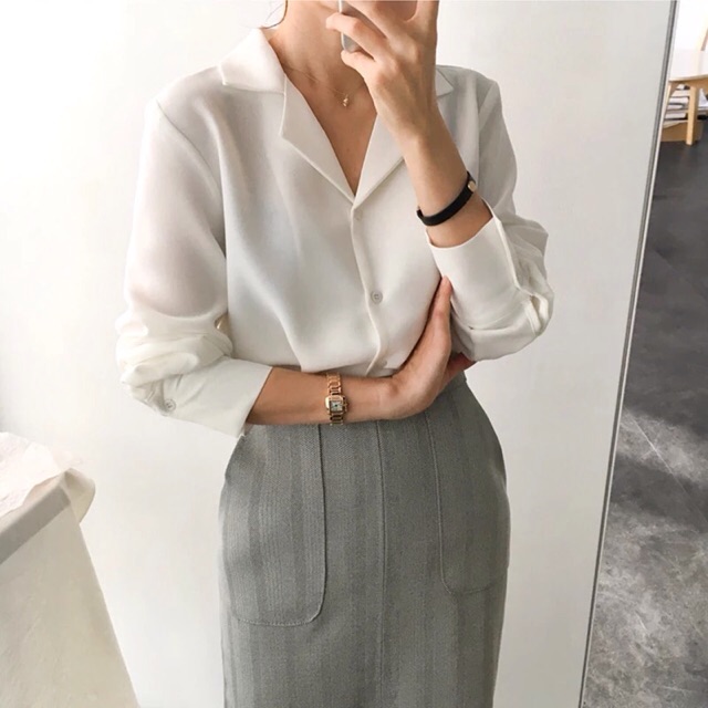 Áo sơ mi nữ cổ vest, Áo sơ mi nữ công sở thời trang - SM02