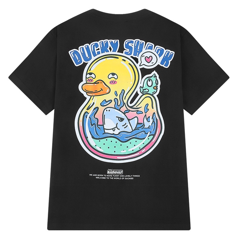 Áo thun nữ hình con vịt cute, áo phông nữ unisex form rộng tay lỡ, cộc tay freesize dưới 65kg - Vịt Ducky shark