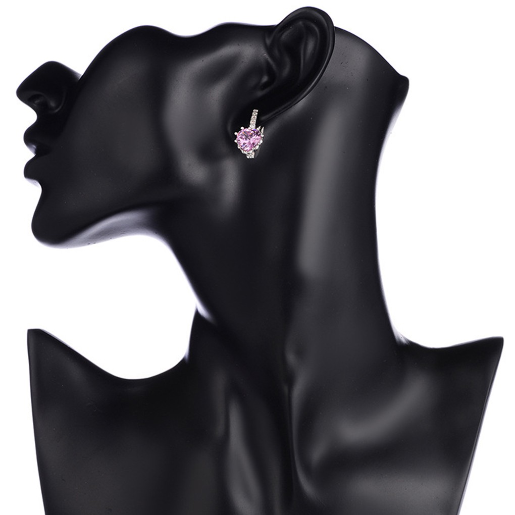 1 Đôi Khuyên Tai Đính Đá Hình Trái Tim Phong Cách Vintage