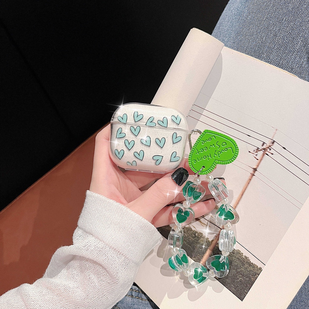Vỏ Bảo Vệ Hộp Sạc Tai Nghe AirPods3 AirPods3 Pro AirPods2gen Màu Xanh Lá Họa Tiết Trái Tim Dễ Thương Ốp